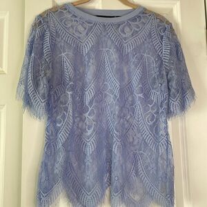 G by Giuliana Dusty Blue Lace Top